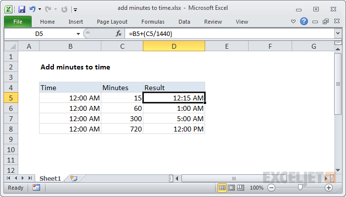 Add Decimal Minutes To Time Excel Formula Exceljet